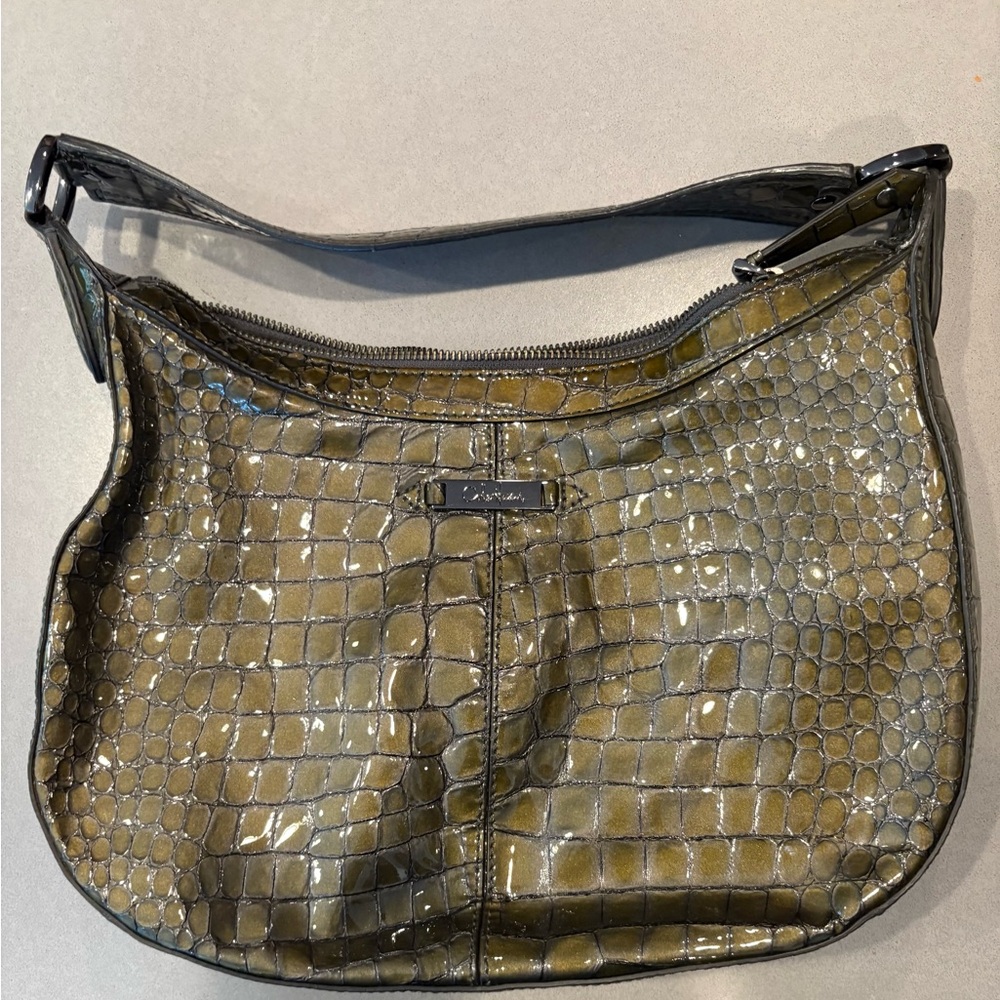 Cole Haan Olive Crocodile-Embossed Hobo Bag